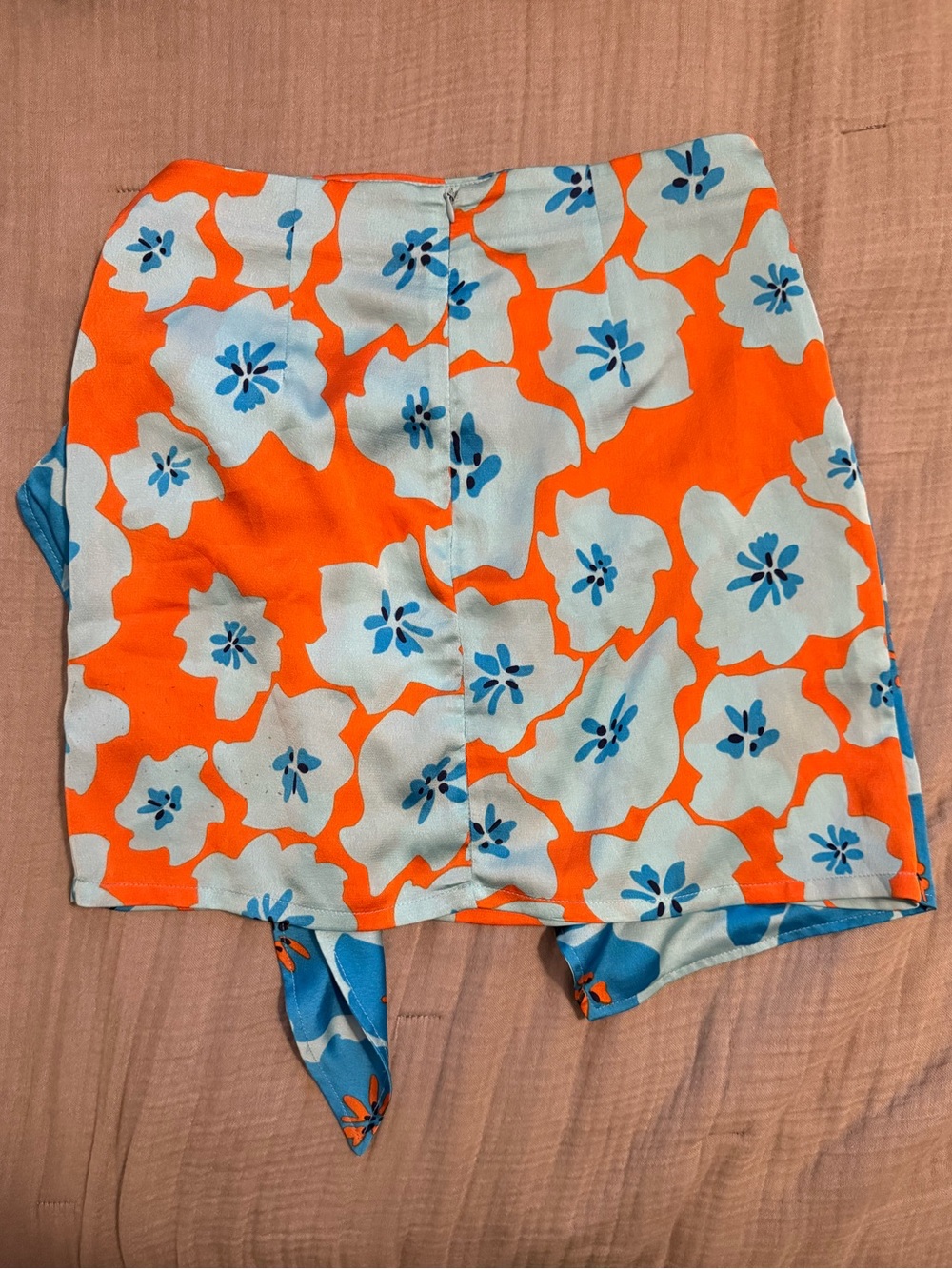 Never Fully Dressed Blue and Orange Floral Wrap Mini Skirt - Picture 2 of 3
